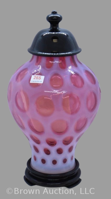 Fenton Art Glass cranberry opalescent Coin Dot 11" ginger jar