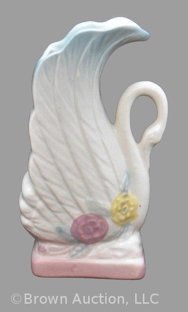 Hull Open Rose 118-6.5" Swan vase, cream/ pink/ blue