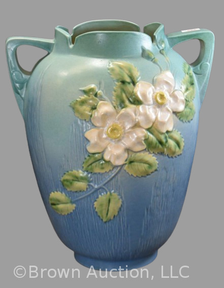 Roseville White Rose 991-12" vase, blue