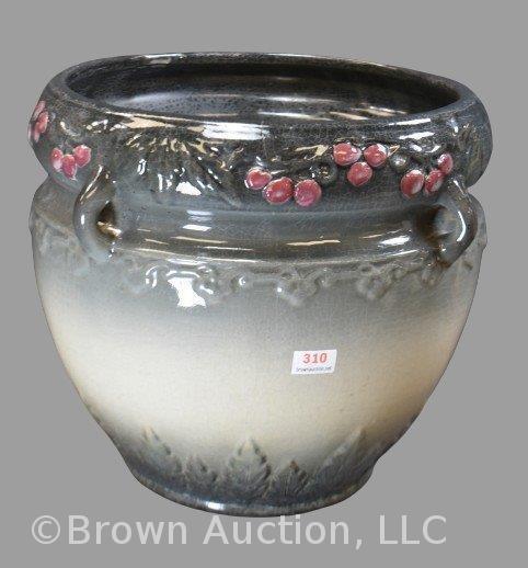 Weller Etna 4-handled jardiniere decorated w/ cherries around the rim, 9"h x 8"d