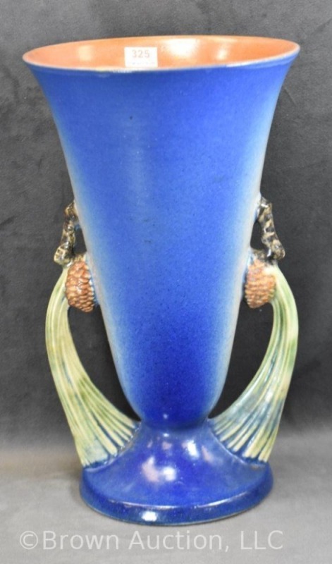 Roseville Pine Cone 747-10" vase, blue