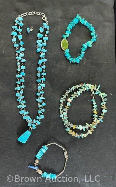 (4) pcs. turquoise jewelry, 2-necklaces and 2-bracelets