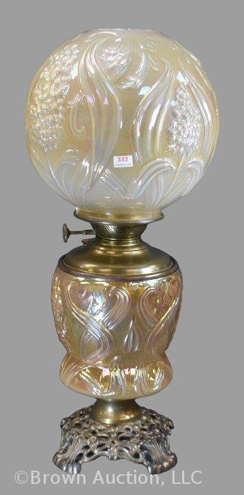 Carnival-style Gone with the Wind 22" tall lamp, embossed floral design, highly iridized clambroth