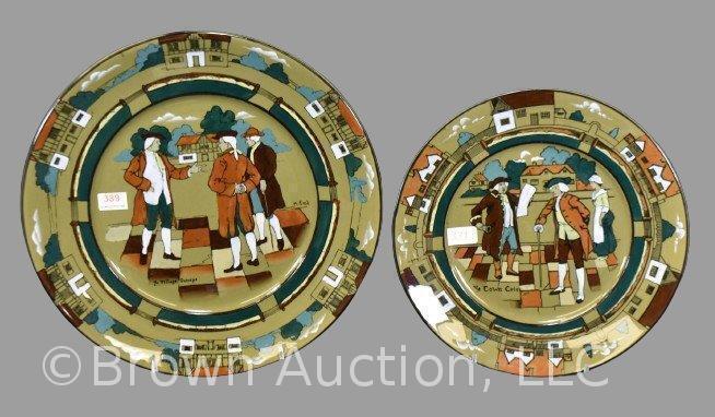 (2) Mrkd. Buffalo Pottery Deldare plates: 8.25" The Town Crier; 10" The Village Gossips