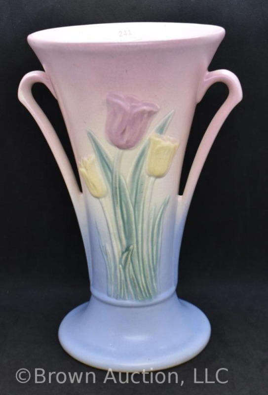 Hull Tulip 33-10" vase, pink/ blue