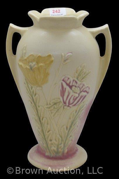 Hull Poppy 607-8.5" vase, cream with shades of pink