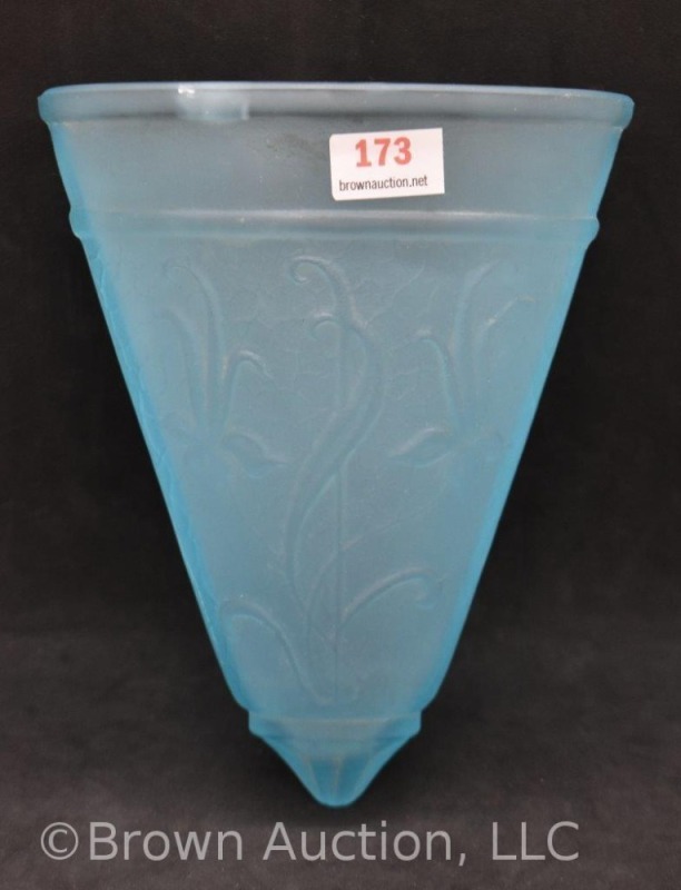 Blue Tiffin Glass 6" wall pocket with embossed floral design