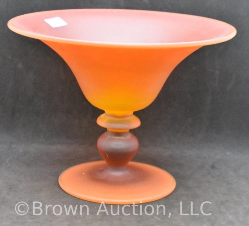 Amberina Tiffin Glass 6"h compote with ball stem, 8"d flared rim