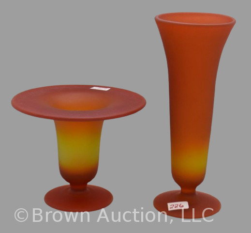 (2) Amberina Tiffin Glass vases: 4.5" and 8.5" tall