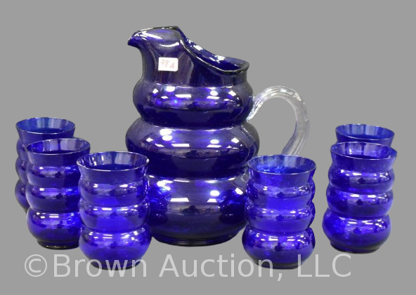 Louie Glass Co. cobalt Harpo 7 pc. water set