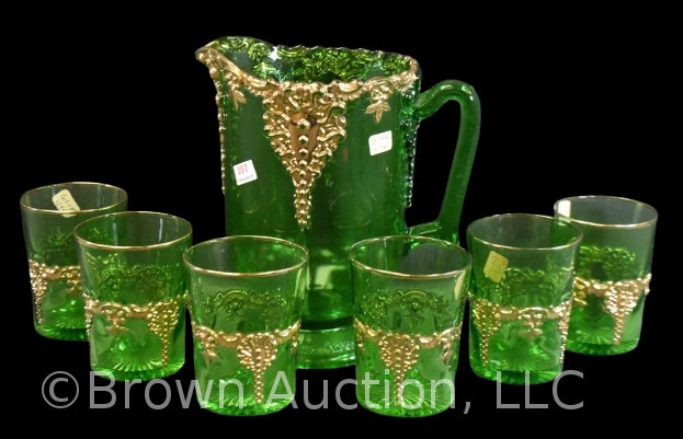 EAPG Tarentum's Victoria 7 pc. water, emerald green with gold