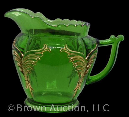 EAPG Heisey Winged Scroll 7.5"h pitcher, emerald green with gold