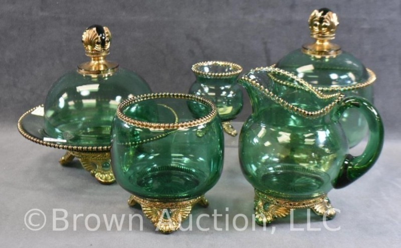 EAPG Colorado pattern 5 pc. table set, green with gold