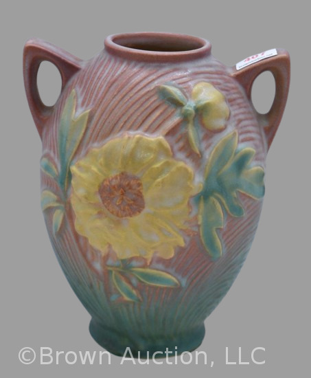 Roseville Peony 58-6" vase, pink/ green