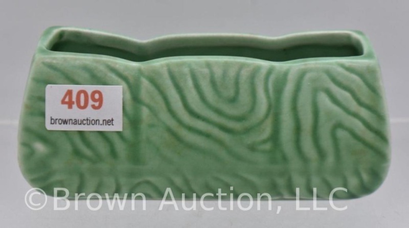 Mrkd. 1966 Sylvac/ Made in England 4" x 2" log-shaped green ceramic planter