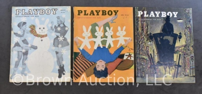 (3) 1955 Playboy magazines: Feb., Apr., May