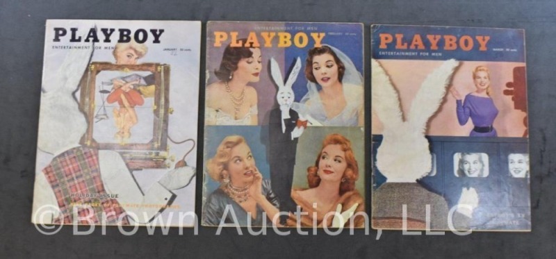 (3) 1956 Playboy magazines: Jan., Feb., Mar.