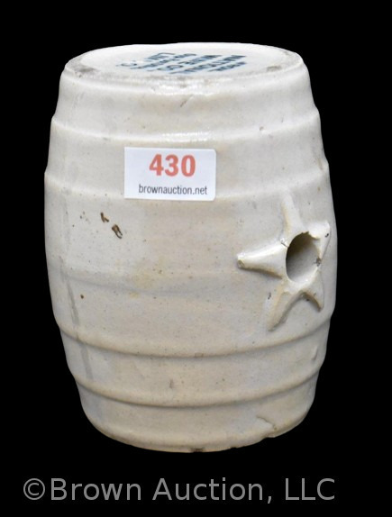 Crockery 4"h keg-shape, "From National Wine Co., Opp. Post Office, Lima, O."