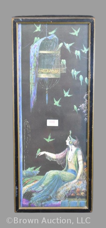 1920's Art Deco print by Marygold Tsayna - Lady with free birds and bird cage