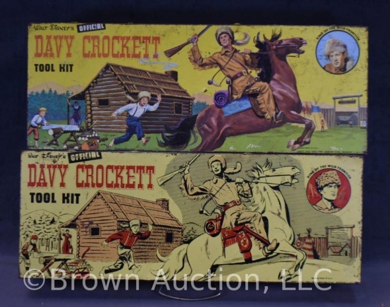 (2) Davy Crocket tool kit, tin-litho, both empty