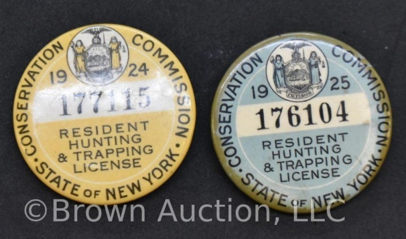 (2) Conservation Commission State of New York, resident hunt/fish license pin