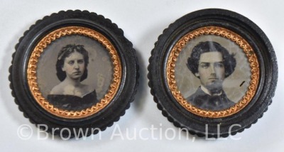 (2) Vintage 1.75" round dia. picture frames that screw together as 1, with photos - 2