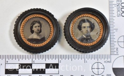 (2) Vintage 1.75" round dia. picture frames that screw together as 1, with photos - 6