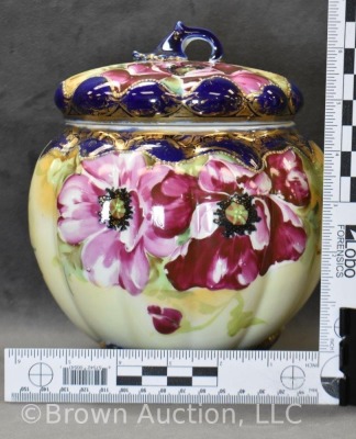 Mrkd. Royal Nippon 8" biscuit/ cracker jar, floral w/ cobalt trim - 9