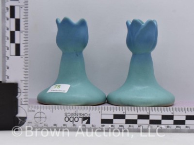 Pair of Van Briggle 3.75"h candleholders, turquoise blue - 8