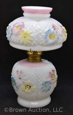 Consolidated milk glass Cosmos miniature oil lamp with shade, 7.5"h - 4