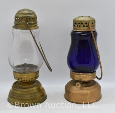 (2) Vintage skater's lanterns, 7"h clear and 6.5"h cobalt - 2