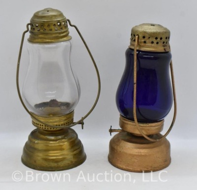 (2) Vintage skater's lanterns, 7"h clear and 6.5"h cobalt - 3