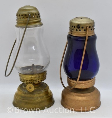 (2) Vintage skater's lanterns, 7"h clear and 6.5"h cobalt - 4