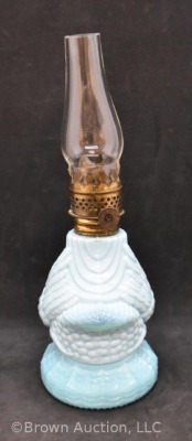 Atterbury Swan miniature oil lamp, blue, measures approx. 8"h - 2