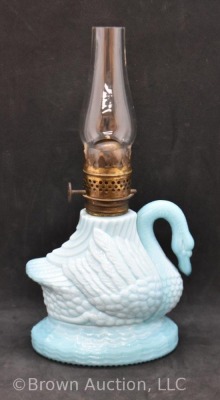 Atterbury Swan miniature oil lamp, blue, measures approx. 8"h - 3