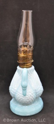 Atterbury Swan miniature oil lamp, blue, measures approx. 8"h - 4