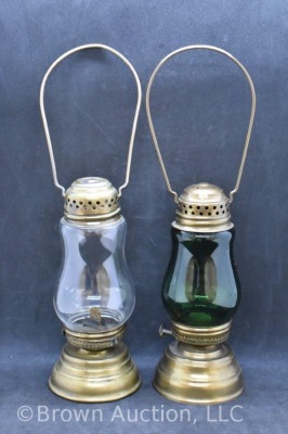 (2) Vintage skater's lanterns, clear and emerald green, 7" tall - 3