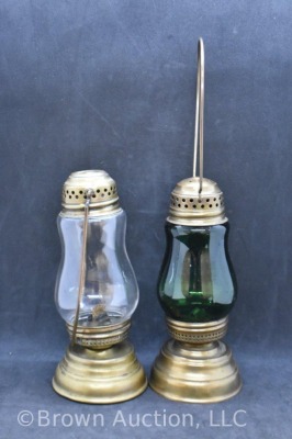 (2) Vintage skater's lanterns, clear and emerald green, 7" tall - 4