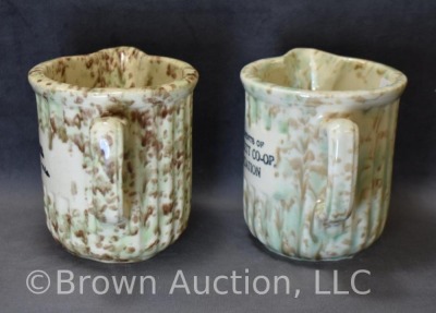 (2) Advertising spongeware 4.5" milk pitchers: Tot and Earl, Guymon, OK; Darrouzett Co-op - 2