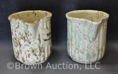 (2) Advertising spongeware 4.5" milk pitchers: Tot and Earl, Guymon, OK; Darrouzett Co-op - 4