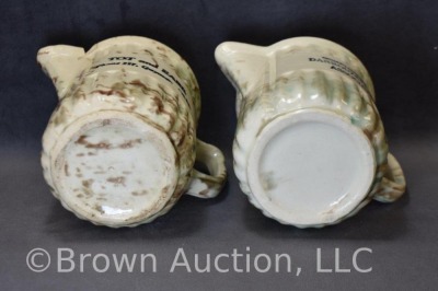 (2) Advertising spongeware 4.5" milk pitchers: Tot and Earl, Guymon, OK; Darrouzett Co-op - 5