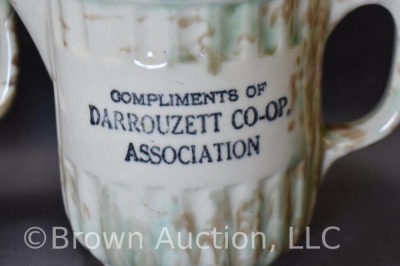 (2) Advertising spongeware 4.5" milk pitchers: Tot and Earl, Guymon, OK; Darrouzett Co-op - 8