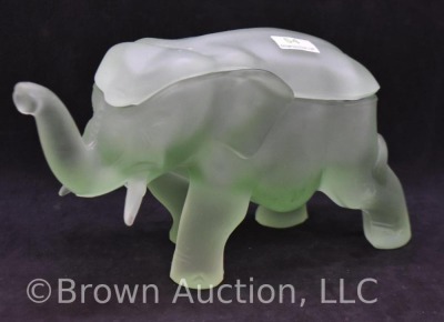 Tiara Indiana frosted satin green glass figural elephant candy dish/ lid