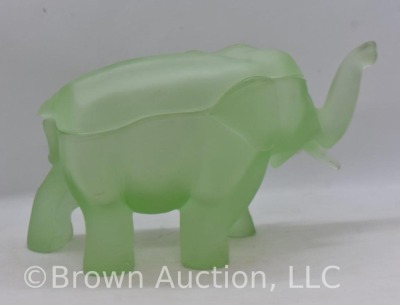 Tiara Indiana frosted satin green glass figural elephant candy dish/ lid - 5