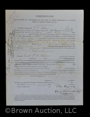 Civil War Discharge document dated December, 1862