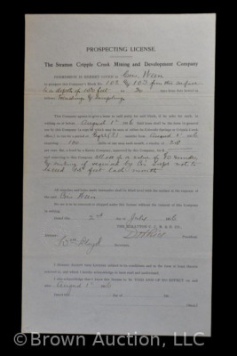 Prospecting License issued July, 1906