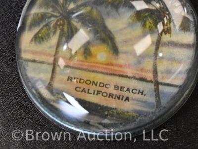 Glass dome Redondo Beach California paper weight, 3"d - 2