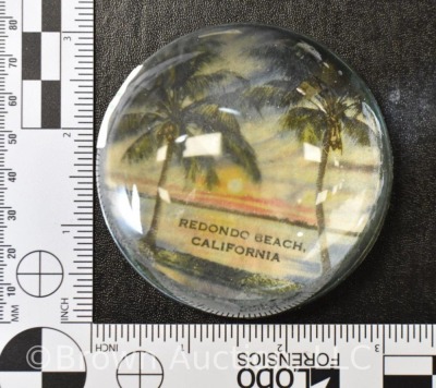 Glass dome Redondo Beach California paper weight, 3"d - 4