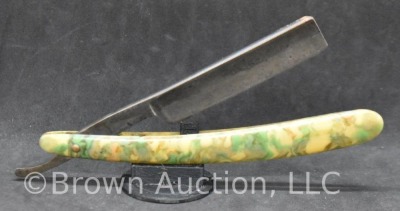 JBF Champlin & Sons straight razor, mottled green/ yellow scales - 2