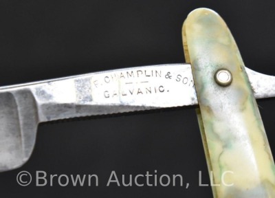 JBF Champlin & Sons straight razor, mottled green/ yellow scales - 4